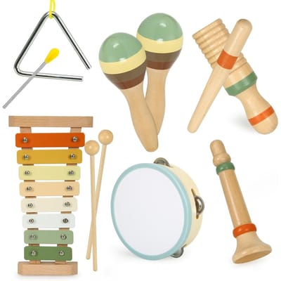 Peuter Muziekinstrumenten Montessori Houten 6 / 8 Stuks Percussie-instrumenten Collectie of Kinderen Baby Kleuterschool Leren Muzikaal Speelgoed beige