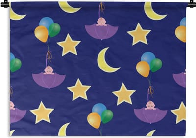 Wandkleed - Wanddoek - Sterren - Patronen - Paraplu - Geboorte - 60x45 cm - Wandtapijt
