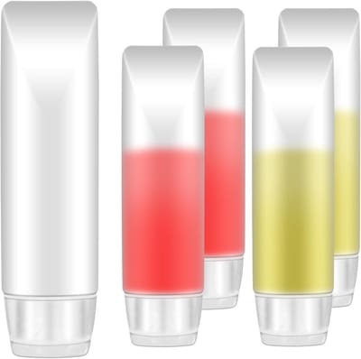 Famanu – 5 Piece Travel Bottle Set, 30ml Clear Cosmetic Containers, Soft Tubes, Travel Containers, Refillable Cosmetic Bottles, Empty Tubes for Filling Shampoo, Lotion, Hand Cream