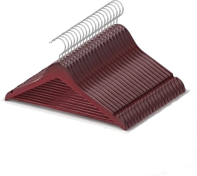 Famanu - Set van 10 houten kleerhangers met inkepingen, sterk en duurzaam – Natuur