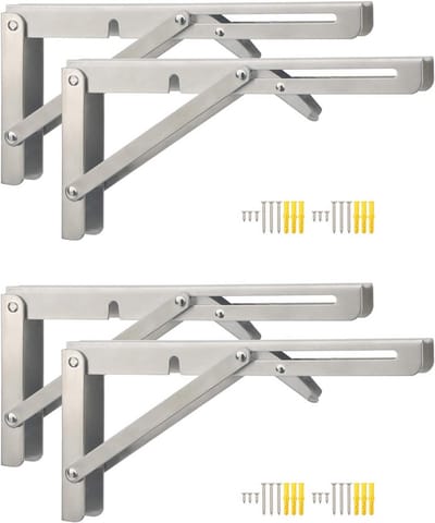 RVS Vouwbare Wandplank Beugels (4 stuks) - Zware Kwaliteit - 10 inch - Inclusief Schroeven