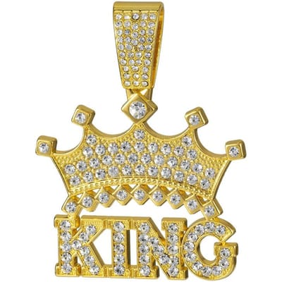 Heren Hip Hop Kroon met Koning Hanger Ketting met 13mm Kristallen Cubaanse Ketting HipHop Iced Out Bling Kettingen Mode Bedel Sieraden beige