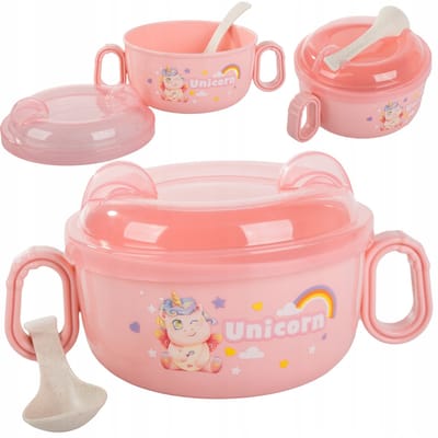 Pingyang Rongrong Handicraft Factory - Kinder Servieszets - 0,6L Kom - Met Lepel - Deksel Inclusief