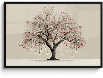 Poster in lijst - Fotolijst 120x80 cm - Posters - Lichtboom - Winter - Kerst - Meerkleurig - Posterlijst zwart - Decoratie - Wanddecoratie woonkamer - Muurdecoratie slaapkamer - Kerstversiering - Kerstdecoratie voor binnen - Kerstmis