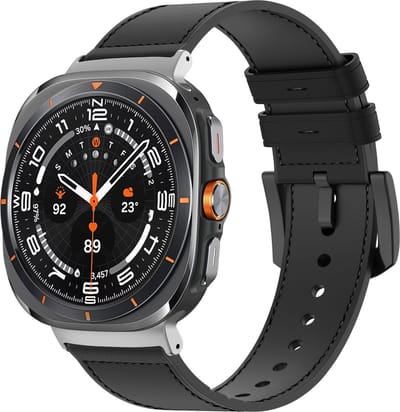 Bandz Leren hybrid bandje - geschikt voor Samsung Galaxy Watch Ultra 2 (2026) / Ultra (2024/2025) - hoogwaardig bandje gemaakt van leer en siliconen met gesp (zwart)