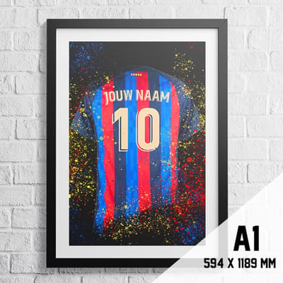 Barcelona Voetbal Poster - Gepersonaliseerd met jouw naam - Voetbal Shirt Poster - A1+ Formaat 61 x 91.5 cm - Een uniek voetbal cadeau