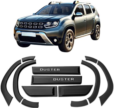Deurverbreders en beschermstrips met zilverkleurige letters voor Dacia Duster 18-24