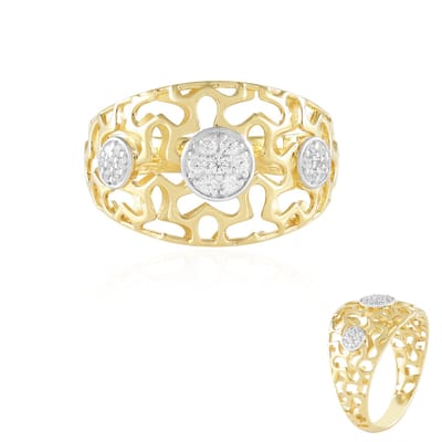 Cavill - Vergulde 925 Sterling Zilveren Ring - 21 Cambodjaanse Zirkon Rondgeslepen 0,214 ct - Elegant Filigraan Design - Chique Dames Sieraad