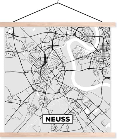 Posterhanger incl. Poster 40x40 cm - Schoolplaat - Kaart - Stadskaart - Duitsland - Neuss - Plattegrond - Textielposter - Blanke latten - Stadskaart
