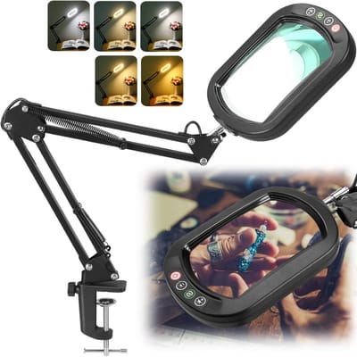 Vergrootglas met Licht en Kleuren, Stepless Dimmable 10X Magnifier met Verstelbare Standard voor Handsfree Lezen en Creatieve Projecten