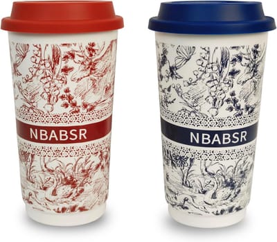 Set van 2 Keramische Koffiebekers To Go met Deksel - 590ml Isolerend voor Reizen en Camping