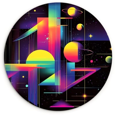 WallCircle® Wandcirkel 120x120 cm - Muurcirkel Abstract - Vormen - Kleurrijk - Lijnen - Muurdecoratie woonkamer - Wanddecoratie slaapkamer - Kamer decoratie accessoires - Ronde schilderijen XXL