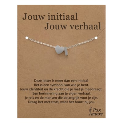 Letter I Armband op Cadeau Kaartje - Jouw initiaal, jouw verhaal - 15,5cm + 5,5cm verstelbaar Zilverkleurig Stainless Steel - Initiaal & Hartje Hanger - Pax Amare