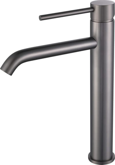 Wastafelkraan hoge uitloop gun metal één-greeps bediening inclusief aansluitslangen
