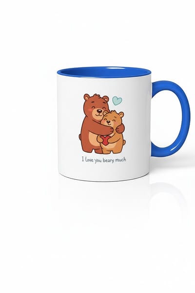 Mok 'I Love You Beary Much' met Lieve Knuffelende Beertjes | Witte Koffiemok met Blauwe Accent | Romantisch Cadeau