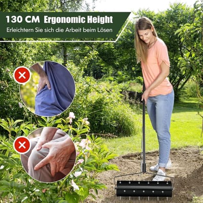 Gazonbeluchter Roller - Tuinwals Handmatig - Gazon Onderhouden - Vulbare Trommel - 53 x 130 cm - Zwart