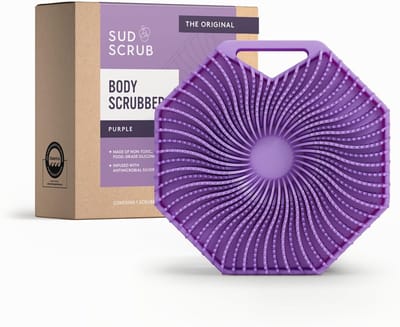 Siliconen Bodyscrubber - Exfoliërende Doucheborstel - Zachte Huid Reiniging - Antimicrobiële Werking - 11x11x4 cm - Paars