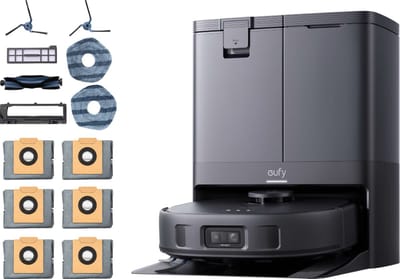 eufy X10 Pro Omni - Complete Robotstofzuiger met dweil en Vervangingssets - Robot Vacuum 8000 Pa zuigkracht - Tapijt detectie AI-obstakel vermijding - Wast en droogt de dwei - Automatisch legen en vullen