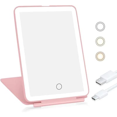 Drievoudig Verlicht Make-up Spiegeltje met 22 LED-lampjes Touchscreen Cosmetische Reflector 1x 2x 3x Vergroot Make-up Spiegel zilver