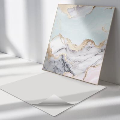 Wallfluent Vinyl Tegels - Abstract Marmerpatroon Vinyl Tegels Zelfklevend - 30 cm x 30 cm - Turkoois PVC Tegels - Set van 9 - Vierkant PVC Tegels - Texturen Plaktegels - Zelfklevende Vinyltegels - Plaktegels Keuken en Badkamer