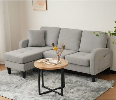 Pugsdrly L-vormige hoekbank met chaise longue – 3-zitsbank, 166 x 118 x 77 cm, ademende katoen-linnen stof, kunststof poten, modulair ontwerp, ideaal voor woonkamer, appartementen en kantoren