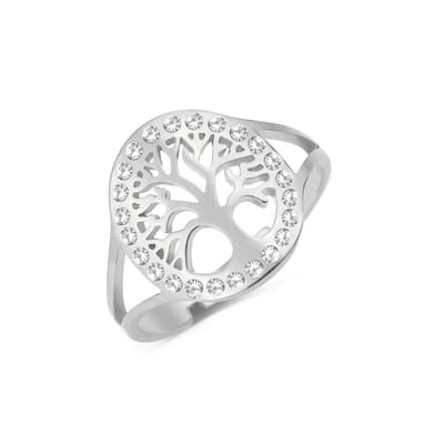 WeLoveSilver - zilveren ring - tree of life - kristallen rand - 6x6x3