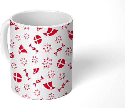 Mok - Koffiemok - Denemarken - Patronen - Rood - Mokken - 350 ML - Beker - Koffiemokken - Theemok