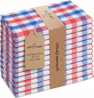 Stoffen Servetten - Diner Servetten - Tafel Dekken - Hotelkwaliteit Katoen - Set van 12 - Rood Blauw Wit