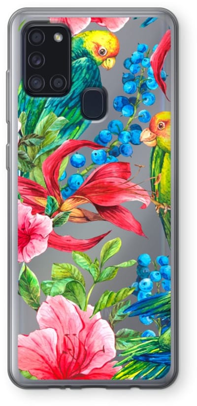 Case Company® - Hoesje geschikt voor Samsung Galaxy A21s hoesje - Papegaaien - Soft Cover Telefoonhoesje - Bescherming aan alle Kanten en Schermrand