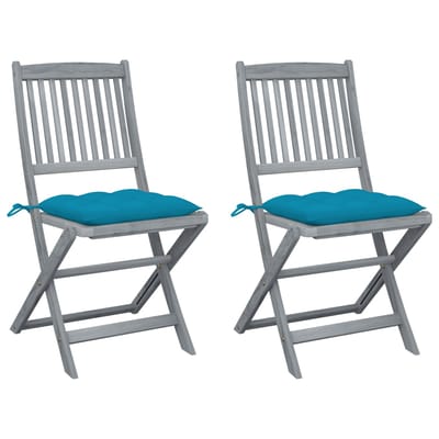 vidaXL - Set - van - 2 - klapstoelen - met - kussens, - gemaakt - van - massief - acaciahout.