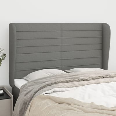 vidaXL - Hoofdbord - met - randen - 147x23x118/128 - cm - stof - donkergrijs