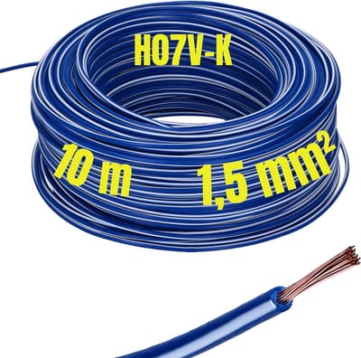 Kalitec 10 meter H07V-K 1,5 mm² donkerblauw-witte bedradingskabel I kernkabel flexibel I PVC enkelader I meeraderig fijnaderig I enkele kabel I kabel massief I schakeldraad