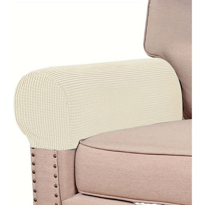 Lot de 2 Housses d'Accoudoirs Classiques en Velours Stretch pour Canapé, Housse Antidérapante à Bande Élastique Ajustée, Protecteur de Meubles Lavable en Polyester Spandex