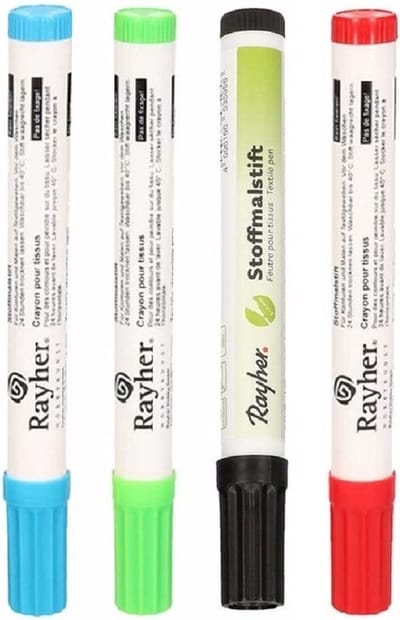 Setje van 4x stuks kleuren textielstiften met dikke punt - Textiel/kleding inkleuren en op tekenen - Kinderen hobby artikelen