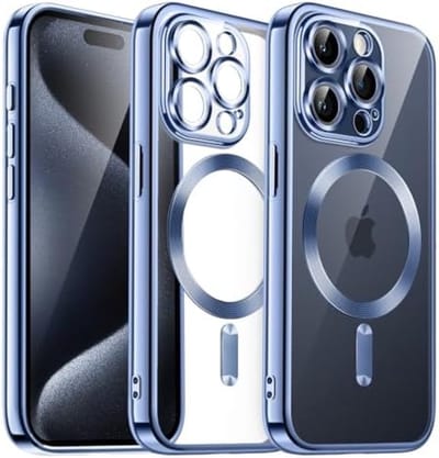Zachte Doorzichtige Case voor iPhone 15 Pro 6,1-Inch, Camera Lens Volledige Bescherming, Geschikt voor MagSafe Draadloos Opladen, Gegalvaniseerde TPU Hoesje Cover