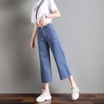 Losse Jeans met Wijde Pijpen in Koreaanse Stijl voor Studenten Vrouwen Zomer Dunne Eenvoudige Rechte Pijpen Dames Hoge Taille Korte Broek 26
