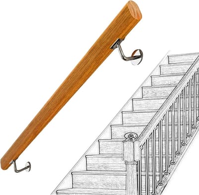 Houten Trapleuning - Steunstang Binnen - Veiligheid Verhogend - Massief Hout Ontwerp - 270cm Lengte - Naturel Hout