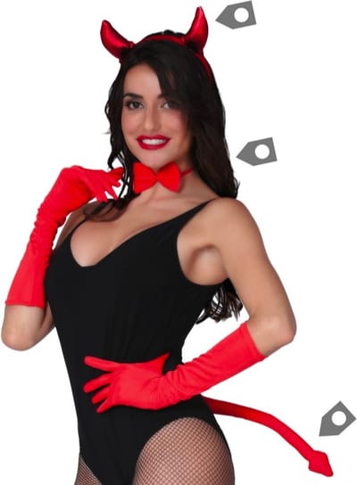 Fiestas Guirca - She-Devil set Rood: tiara, strik en staart - Halloween - Halloween accessoires - Halloween verkleden
