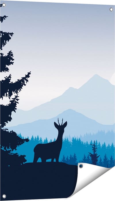 Gards Tuinposter Hert in het Bos - Silhouet - 60x90 cm - Tuindoek - Tuindecoratie - Wanddecoratie buiten - Tuinschilderij