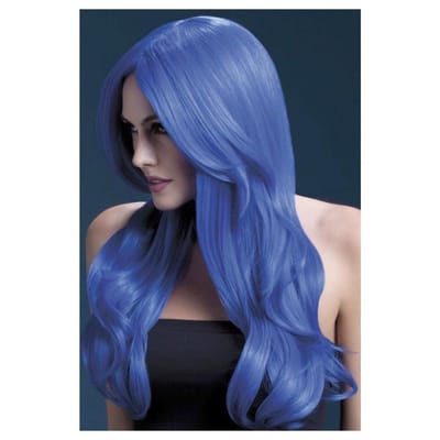 Lange Gekrulde Pruik - Neon Blauw
