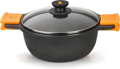Hoge Braadpan met Glazen Deksel en Siliconen Handgrepen - 24 cm Zwart