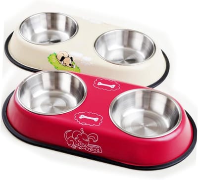 Honden Drinkbak Dubbel - Voerbak Huisdier - Schoon Eten - Antislip Siliconen Basis - 345 x 19 x 5 cm