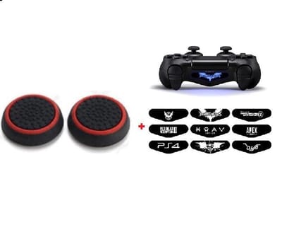 Joystick Grip Cap-Thumb Grips(voor 1X controller set van 2) voor PS 3-4 en Xbox Zwart met Rode circel met willekeurige Licht Cover Bar Sticker Voor PS4