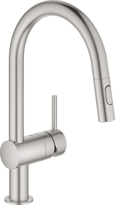 GROHE Minta keukenkraan - hoge draaibare C-uitloop - met uittrekbare handdouche - 2 straalstanden - RVS (supersteel) - 32321DC2