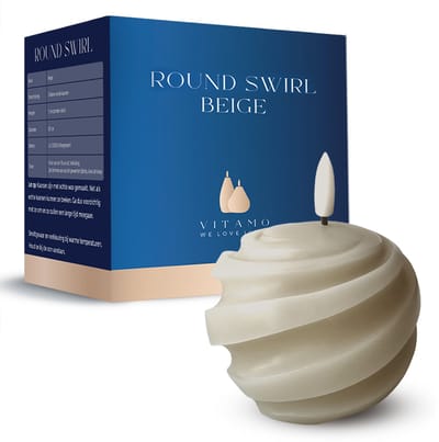 VITAMO Swirl LED Kaars met Echte Wax en Realistische Flikkering - Met Timerfunctie - Natuurlijke en Sfeervolle Uitstraling - Beige (1 Stuk)