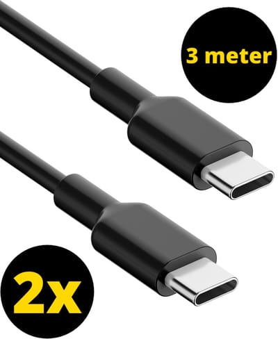 ThunderGold 2x USB C kabel 3 Meter 60W - USB C naar USB C - USB-C kabels - USB C kabel naar USB C - Oplaadkabel USB C - USBC kabel - Universeel