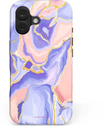 Casetastic hoesje geschikt voor Apple iPhone 16 - MagSafe - Dubbellaagse bescherming - Riviergloed - Fashion Case - Lavendel Lichtgrijs Zand Lichtroze