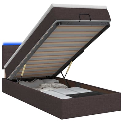 vidaXL - Ottomaanse - Bed - met - Matras - en - LED - Donkerbruin - 90 - x - 200 - cm - Stof