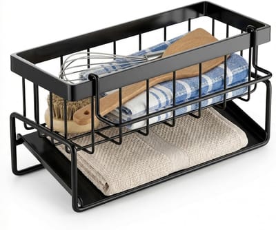 Zelfafvoerende Afwasbak Organizer van RVS, Keukenaccessoire met Haak voor Sponsen en Keukengerei (Zwart, 23.5 x 9 x 10.5 cm) - Efficiënt, Ruimtebesparend en Duurzaam