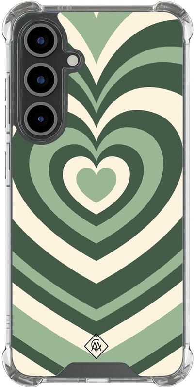 Casimoda® hoesje - Geschikt voor Samsung Galaxy S25 FE - Groen Hart Swirl - Shockproof case - Extra sterk - TPU/polycarbonaat - Groen, Transparant